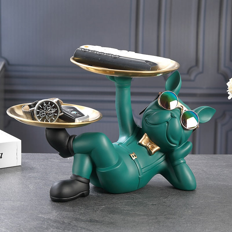 ArtZ® Lazy Bulldog Sculpture With Double Tray