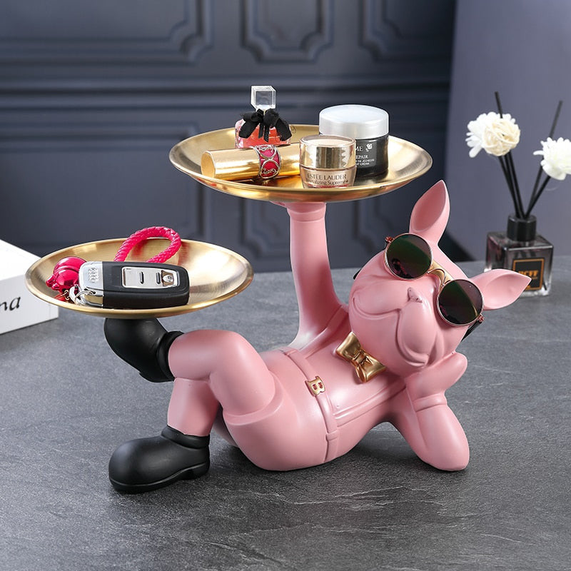 ArtZ® Lazy Bulldog Sculpture With Double Tray